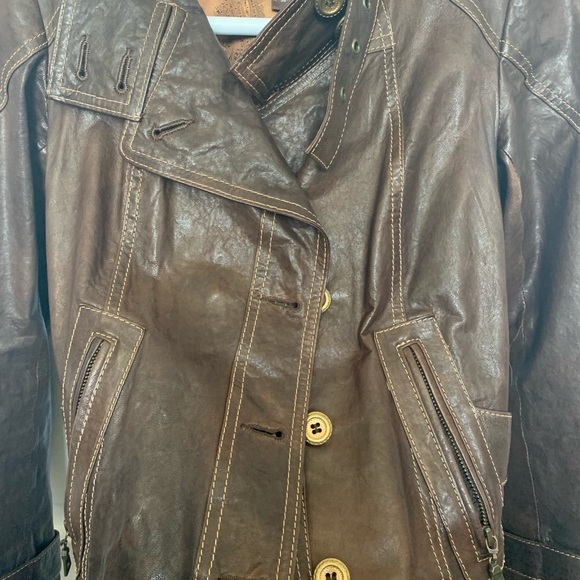 SOLD - Daniel Brown Leather Jacket Size 2XS - Picture 5 of 5